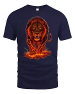 Fierce Lava Lion Graphic Printed T-shirt - navy t-shirt on white background