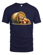 Cozy Highland Cow Hay Bale Farm Life Tee - navy t-shirt on white background