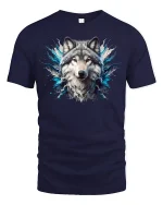 Majestic Wolf Spirit Splash Art Tee - navy t-shirt on white background