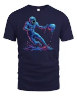 Neon Football Player Splash Art T-shirt - navy t-shirt on white background