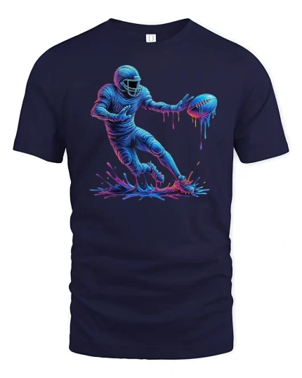 Neon Football Player Splash Art T-shirt - navy t-shirt on white background