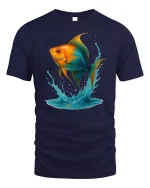 Splash Jump Goldfish Graphic Printed T-shirt - navy t-shirt on white background