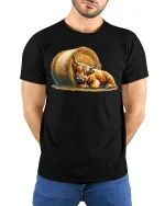 Cozy Highland Cow Hay Bale Farm Life Tee - model with hands behind back, wearing Black T-shirt and blue jeans