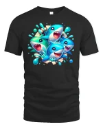 Funny Cartoon Shark Splash Party T-Shirt - black t-shirt on white background