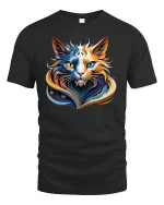 Abstract Colorful Cat Face Artistic T-Shirt - black t-shirt on white background