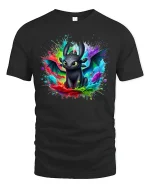 Cute Dragon Color Splash Fantasy T-Shirt - black t-shirt on white background