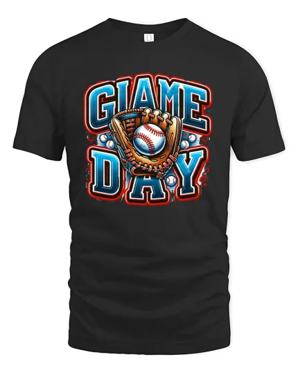 Baseball Game Day Glove Ball T-Shirt - black t-shirt on white background