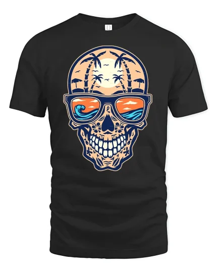 Skull Beach Vibes Graphic T-Shirt - black t-shirt on white background