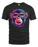Neon Monkey Sunglasses Cool Art T-Shirt - black t-shirt on white background