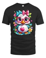 Cute Cartoon Duck Glasses Heart T-Shirt - black t-shirt on white background