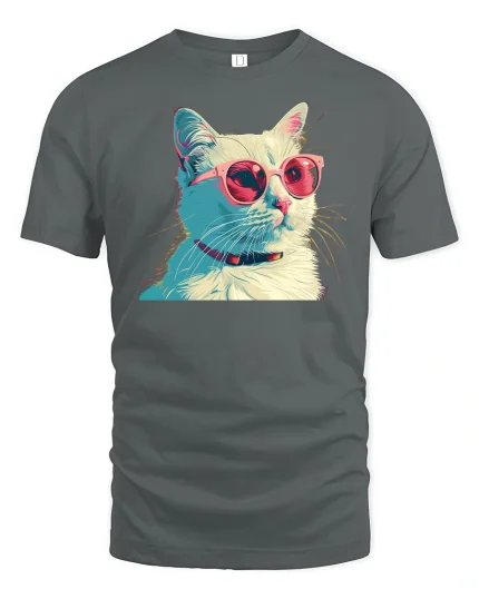 Cool Cat Sunglasses Art T-Shirt - gray t-shirt on white background