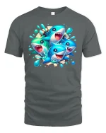 Funny Cartoon Shark Splash Party T-Shirt - gray t-shirt on white background