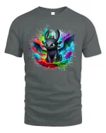 Cute Dragon Color Splash Fantasy T-Shirt - gray t-shirt on white background