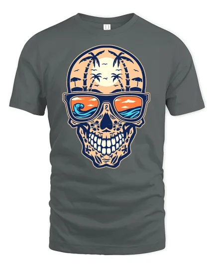 Skull Beach Vibes Graphic T-Shirt - gray t-shirt on white background
