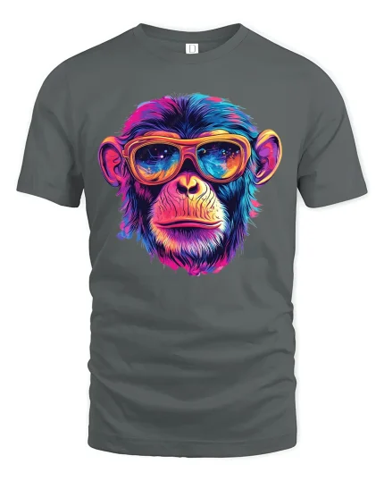 Neon Monkey Sunglasses Cool Art T-Shirt - gray t-shirt on white background
