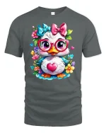 Cute Cartoon Duck Glasses Heart T-Shirt - gray t-shirt on white background