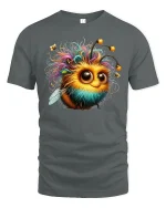 Cute Fuzzy Bee Big Eyes T-Shirt - gray t-shirt on white background