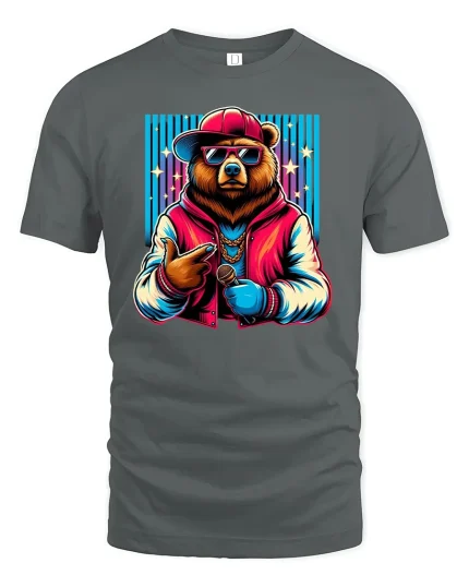 Rapper Bear Hip Hop T-Shirt - gray t-shirt on white background