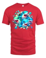 Funny Cartoon Shark Splash Party T-Shirt - red t-shirt on white background