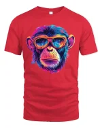 Neon Monkey Sunglasses Cool Art T-Shirt - red t-shirt on white background