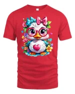 Cute Cartoon Duck Glasses Heart T-Shirt - red t-shirt on white background