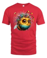 Cute Fuzzy Bee Big Eyes T-Shirt - red t-shirt on white background