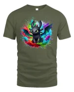 Cute Dragon Color Splash Fantasy T-Shirt - military green t-shirt on white background
