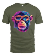 Neon Monkey Sunglasses Cool Art T-Shirt - military green t-shirt on white background