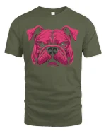 Fierce Bulldog Face T-Shirt - military green t-shirt on white background