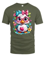 Cute Cartoon Duck Glasses Heart T-Shirt - military green t-shirt on white background