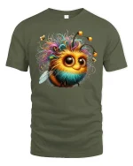 Cute Fuzzy Bee Big Eyes T-Shirt - military green t-shirt on white background