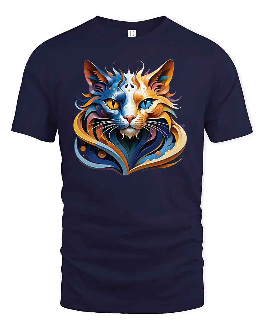 Abstract Colorful Cat Face Artistic T-Shirt - 1 Abstract Colorful Cat Face Artistic T-Shirt - navy t-shirt on white background