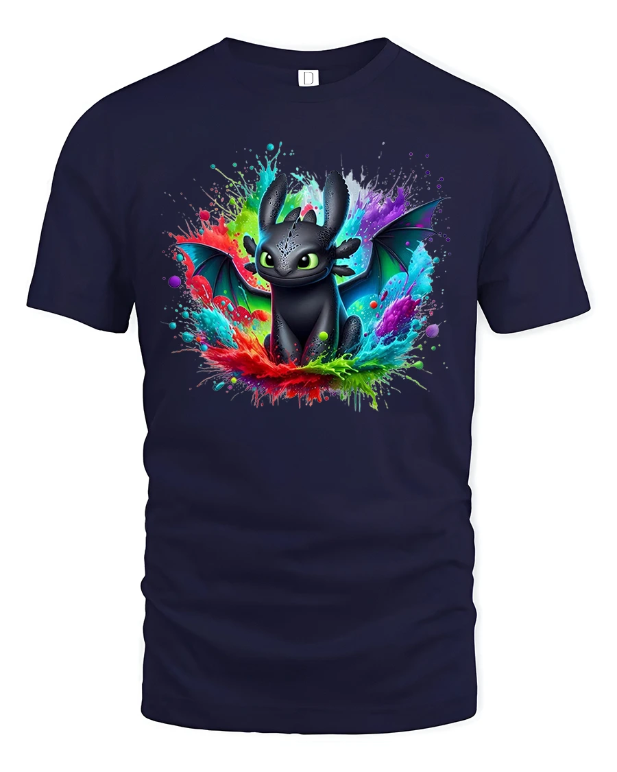 Cute Dragon Color Splash Fantasy T-Shirt - 1 Cute Dragon Color Splash Fantasy T-Shirt - navy t-shirt on white background
