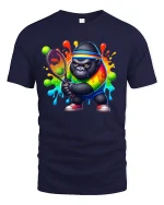 Funny Tennis Gorilla Rainbow T-Shirt - navy t-shirt on white background