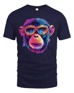Neon Monkey Sunglasses Cool Art T-Shirt - navy t-shirt on white background