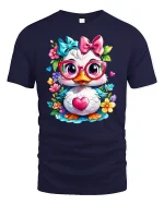 Cute Cartoon Duck Glasses Heart T-Shirt - navy t-shirt on white background