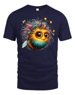 Cute Fuzzy Bee Big Eyes T-Shirt - navy t-shirt on white background
