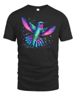 Colorful Hummingbird Splatter Art T-Shirt - black t-shirt on white background