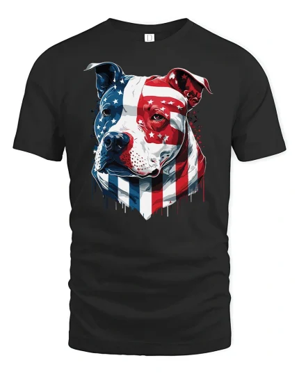 American Flag Pitbull Patriotic Dog T-Shirt - black t-shirt on white background