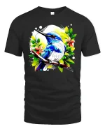 Colorful Kingfisher Bird Nature Art T-Shirt - black t-shirt on white background