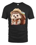 Cute Explorer Hedgehog Backpack T-Shirt - black t-shirt on white background