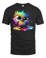 Cute Rainbow Owl Color Splash T-Shirt - black t-shirt on white background