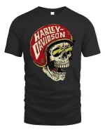 Vintage Biker Skull Helmet T-Shirt - black t-shirt on white background
