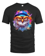 Cool Hipster Owl Splash Paint T-Shirt - black t-shirt on white background