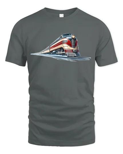 Retro Express Locomotive Train T-Shirt - gray t-shirt on white background