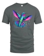 Colorful Hummingbird Splatter Art T-Shirt - gray t-shirt on white background