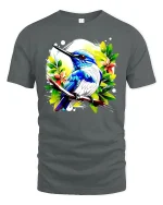 Colorful Kingfisher Bird Nature Art T-Shirt - gray t-shirt on white background