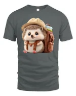 Cute Explorer Hedgehog Backpack T-Shirt - gray t-shirt on white background