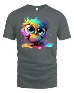 Cute Rainbow Owl Color Splash T-Shirt - gray t-shirt on white background