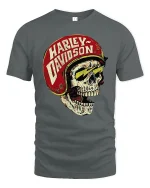 Vintage Biker Skull Helmet T-Shirt - gray t-shirt on white background